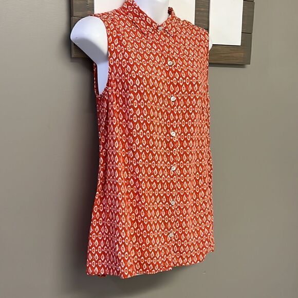 J. Jill Sleeveless Orange Red Abstract Design Rayon Button Down A-line Top-Small - Picture 3 of 16